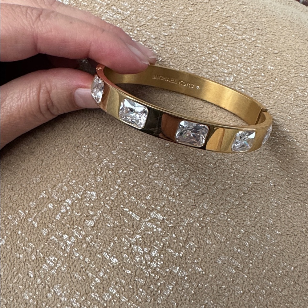 Michael Kors Gold Tone Bangle Bracelet Large with Crystals